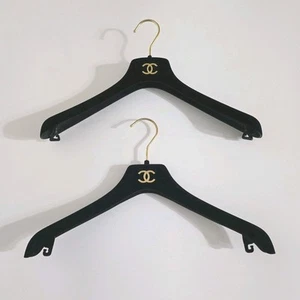 2 Sizes Chanel Logo Black Velvet Garment Clothes Hangers Gold Tone Metal Hooks - Picture 1 of 24
