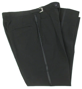 Men's Black Tommy Hilfiger Tuxedo Pants Wool Satin Stripe 33 34 35 Regular Rise - Picture 1 of 3