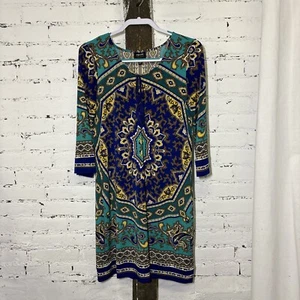 NICOLE MILLER Tunic Shift Popover Dress Boho Graphic Print 3/4 Sleeve MEDIUM - Bild 1 von 10