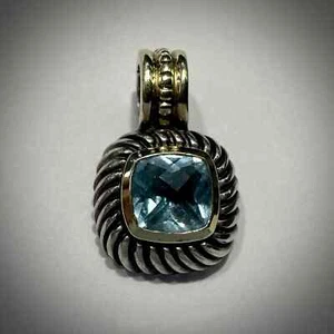 David Yurman Blue Topaz Sterling Silver & 14k Gold Pendant - Picture 1 of 6