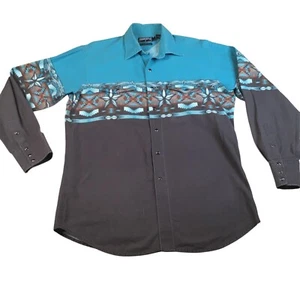 Panhandle Slim Mens Western Shirt Turquoise & Black Aztec Print 100%Cotton Large - Picture 1 of 11