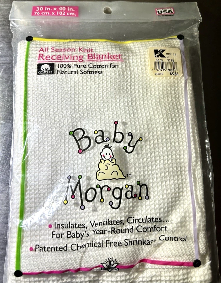 Manta de recepción Baby Morgan BLANCA 100 % algodón gofre 30 x 40 EE. UU. sellada en paquete Foto 1 de 4