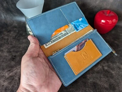 Handmade Genuine Leather Long Wallet/Custom Zipper Wallet/Handcrafted Purse - Image 1 of 4