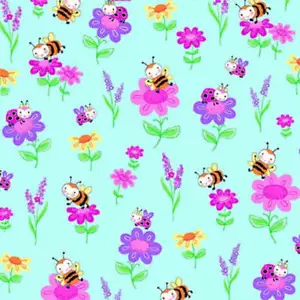 Blumen und Bienen blau bequemer Flanellstoff - Bild 1 von 4