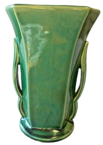 Vintage McCoy smaragdgrün ausgestellt quadratische Top Vase/Übertopf mit Doppelgriffen - Bild 1 von 18