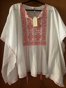 Max Studio NWT Women's Medium White with Pink Embroidery Blouse. - Picture 1 of 5