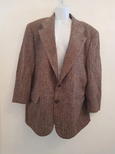 Brown Harris Tweed Jacket Mens Vintage Retro Wool 46" Chest - Picture 1 of 15