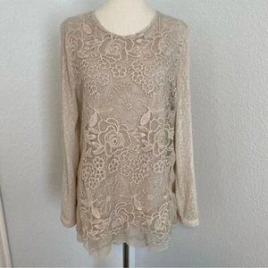 NWOT Lace Eyelet Embroidered Ivory Cream Romantic Sexy Boho Top by Lisa D SZ M - Picture 1 of 12