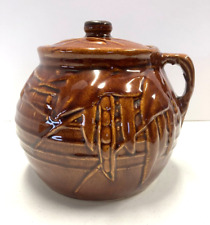 Vintage Mid Century McCoy Pottery Bean Pot Casserole Handle Brown Glaze Lid 2 QT