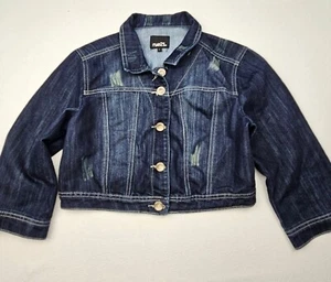 Rue21 Junior Girls Size Large Cropped Denim Blue Jean Jacket Button Front - Picture 1 of 7