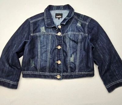 Rue21 Junior Girls Size Large Cropped Denim Blue Jean Jacket Button Front - Image 1 of 4