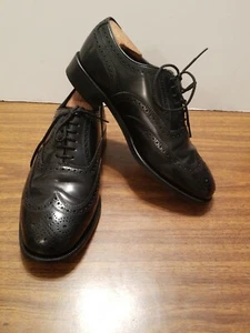 FLORSHEIM WING TIPS ALL LEATHER 8/D/ BLACK OXFORD MADE IN INDIA - Picture 1 of 12