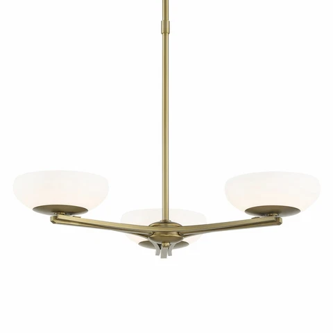 George Kovacs Scale LED 3 Light Chandelier in Soft Brass Finish with Etched Whit Cover