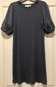 LOFT Bohemian Eyelet Puff Sleeve Size XS Jersey Stretch Pullover Dress - Picture 1 of 10