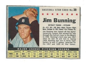 Post-Jim Bunning #39-Detroit Tigers 1961 buen estado/en muy buen estado - Imagen 1 de 1