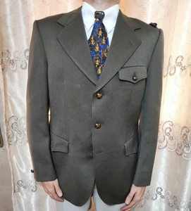 70er Jahre Vintage Handtailored Bespoke All Worsted Classic Olive Green Blazer 40R - Bild 1 von 16