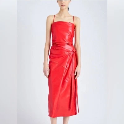 Vestido Proenza Schouler $3,490 Cuero Cordero Rojo Efecto Envolvente Talla 6 Foto 1 de 4
