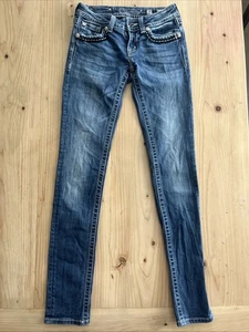 Miss Me Standard Skinny Slim Jeans Damen 25 (30x30) bestickt Glitzer - Bild 1 von 7