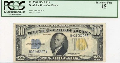 1934A $10 N. Africa Silver Certificate FR#2309 PCGS EF45 - Image 1 of 2