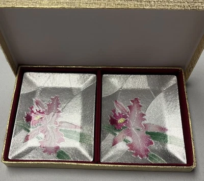 Juego en caja (2) Plato de vidrio arte cloisonne japonés Shippo Yaki firmado Nuevo de Lote Antiguo Foto 1 de 4