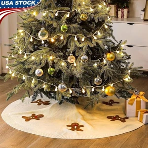 Gingerbread Man Christmas Tree Skirt 48in Knitted Fabric Rustic Holiday Decor US - Picture 1 of 8