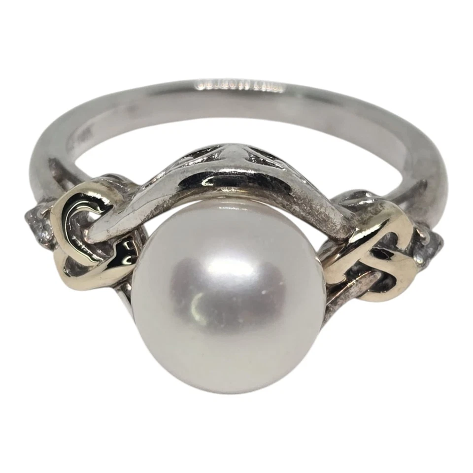 Грушевидный и бриллиант акцент 14K желтое золото и серебро 925 пробы кольцо поместье 💎 драгоценный камень - Изображение 1 из 4