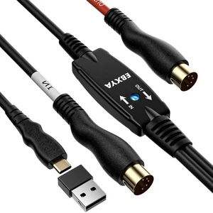 MIDI USB to DIN In-Out Interface Cable, PC to Music Keyboard Adapter - Imagen 1 de 5