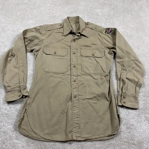 Vintage US Army Shirt Mens M Khaki Twill WWII 14 1/2 32 HQ Patch 1940s - Picture 1 of 9