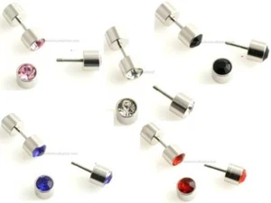1 PAIR PIERCED STAINLESS STEEL DIAMANTE STUD EARRINGS Men Women - Bild 1 von 4