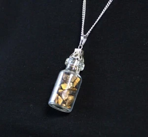 Indian Natural Bottled Gemstones Pendant Necklace Silver Plate Copper Chain - Picture 1 of 9