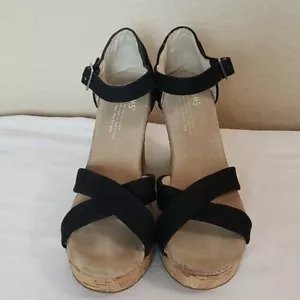 Sandali Toms neri con zeppa e tacco in tela taglia 8 US 38,5 EU - Foto 1 di 7