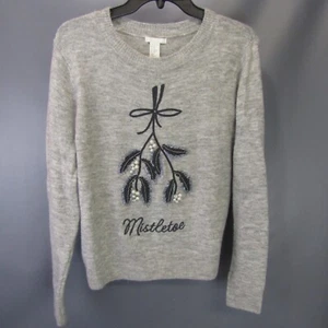 H&M Mistletoe Sweater Women's Size XS Beaded Embroidered Extra Small Christmas - Picture 1 of 10