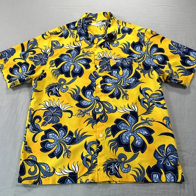 VINTAGE Rusty Shirt Mens Large Yellow Floral Hawaiian Button Up Surf Beach Y2K - Image 1 of 4