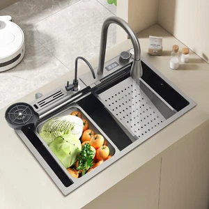 Lavello Cucina Rettangolare Monococco Lavello Cucina Lavoro Intelligente Argento - Foto 1 di 19