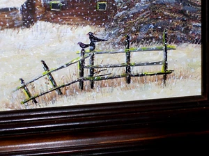 SUPERB Winter Landscape Ice Snow Storm Rural House Fence Birds Original Painting - Picture 1 of 13