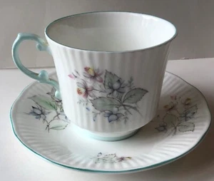 Vintage QUEEN'S Bone China Rosina Co Tea Cup & Saucer England Aquamarine Pastel - Picture 1 of 6