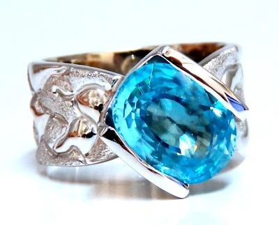 Anillo de circón azul índigo natural de 6,20 quilates decoración a escala de 14 quilates Foto 1 de 4