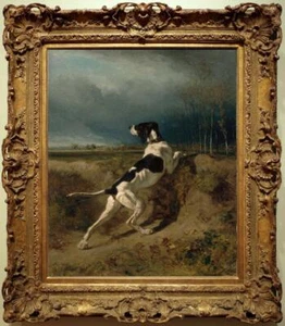 Antiguo arte maestro hecho a mano pintura al óleo antigua perro perro animal sobre lienzo 20"x24" - Imagen 1 de 2