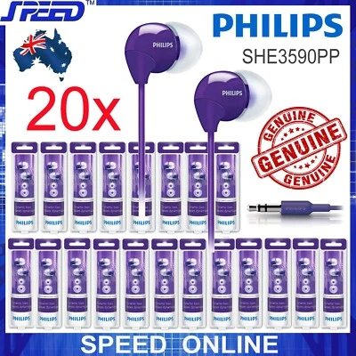 20x PHILIPS SHE3590PP Headphones Earphones - Extra Bass - PURPLE - GENUINE - Image 1 of 4