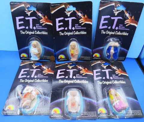 E.T. FIGURINE Lot of 6 vtg '82 vtg Extra Terrestrial figure MOC phone beer LJN Cover