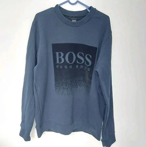 Hugo Boss Wolflike Mens Crew Neck Big Logo Sweatshirt Jumper / Large / Blue - Picture 1 of 12