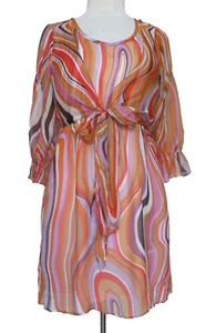 Anna Sui 100% Silk Chiffon Dress M Women Psychedelic Print - Picture 1 of 5