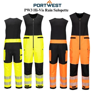 Tuta da lavoro di sicurezza impermeabile traspirante impermeabile Portwest PW3 Hi-Vis Rain Salopette - Foto 1 di 10