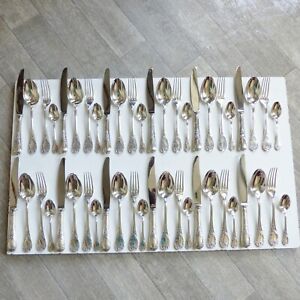 SUPERB CHRISTOFLE FRANCE MARLY SILVER PLATE DINNER FLATWARE 48 PIECES 12 PEOPLE