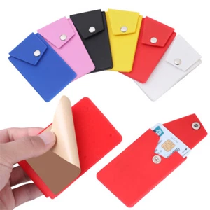 Silicone Credit Card Holder Cell Phone Wallet Slot Stand Pocket Adhesive Sticker - Picture 1 of 17