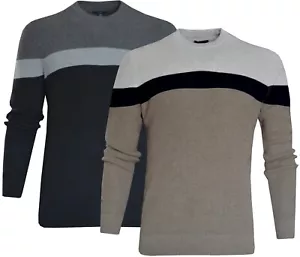 Crew Neck Jumper Stripe Colour Block 100% Cotton Thin Knit Pullover Top Ex Store - Picture 1 of 11