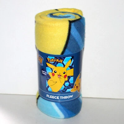 Pikachu Pokemon Fleece Throw Blanket Glitch 45 x 60 manga yellow blue kids - Image 1 of 4