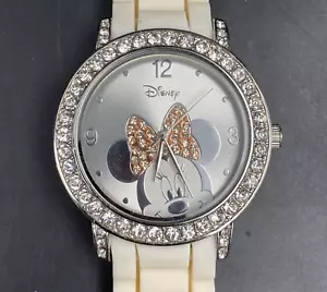 Disney Minnie Maus Stahl weiß Silikon 40 mm Analog Quarzuhr Diamant Lünette - Bild 1 von 6