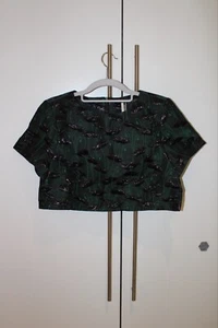 Topshop Limited Edition Green Poppy Jacquard Crop Top - Picture 1 of 8