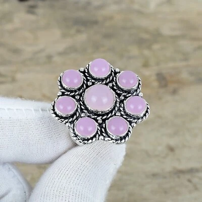 Naturale Quarzo Rosa Gemma Anello 925 Argento Sterling Boho Gioielli Per Amore - Immagine 1 di 4